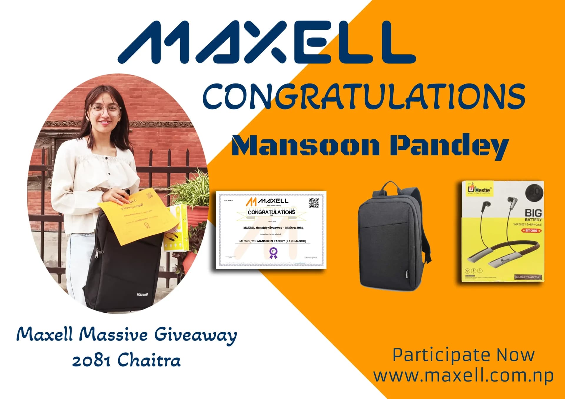 Maxell - 2081 Chaitra Giveaway - [Mansoon Pandey-Kathmandu]